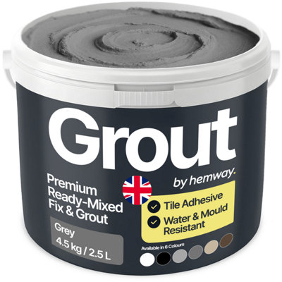 Hemway Tile Ready Mixed Grout & Fix Adhesive GREY Anti-Mould, Fade ...