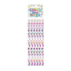 Henbrandt Unicorn Pencil With Eraser (Pack of 6) Purple/Pink/White (One Size)