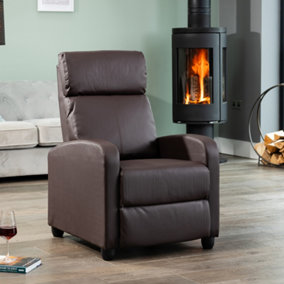 Henderson Manual Push Back Recliner Bonded Leather Armchair - Brown