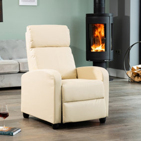 Henderson Manual Push Back Recliner Bonded Leather Armchair - Cream