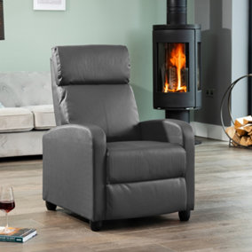 Henderson Manual Push Back Recliner Bonded Leather Armchair - Grey
