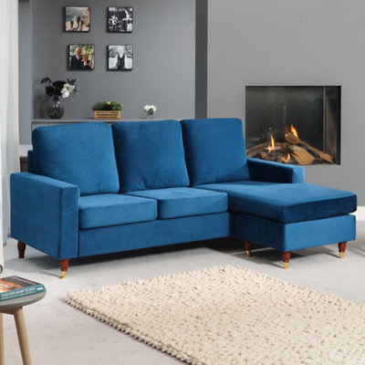 Hendrick Reversible Velvet Fabric Corner Sofa - Blue