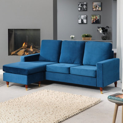 Hendrick Reversible Velvet Fabric Corner Sofa - Blue