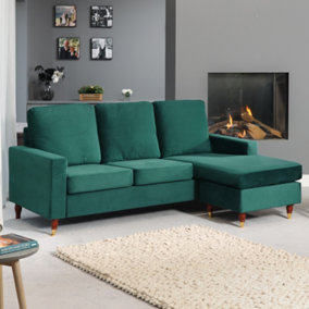 Hendrick Reversible Velvet Fabric Corner Sofa - Green