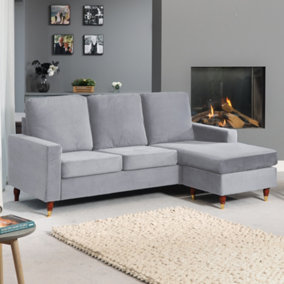 Hendrick Reversible Velvet Fabric Corner Sofa - Grey