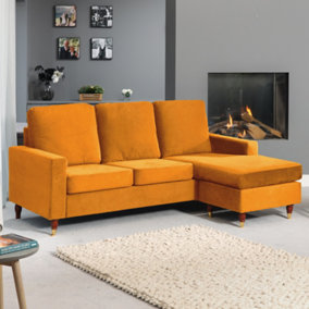 Hendrick Reversible Velvet Fabric Corner Sofa - Orange