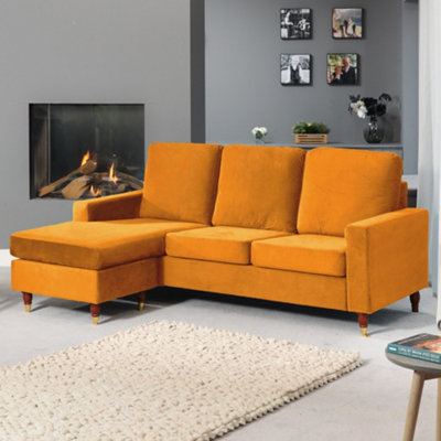 Hendrick Reversible Velvet Fabric Corner Sofa - Orange