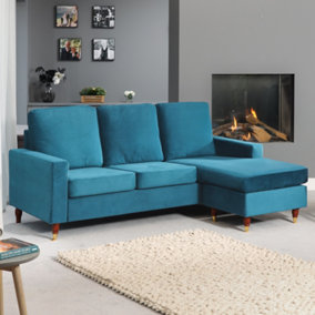Hendrick Reversible Velvet Fabric Corner Sofa - Teal