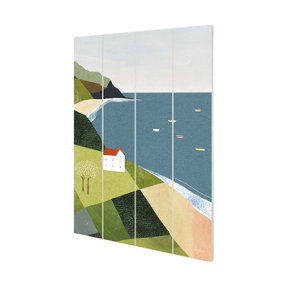 Henry Rivers House On The Cliff Plaque Blue/Green/White (59cm x 40cm)