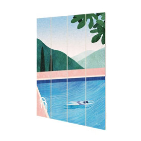 Henry Rivers Swimming Pool II Plaque Green/Blue/White (59cm x 40cm)