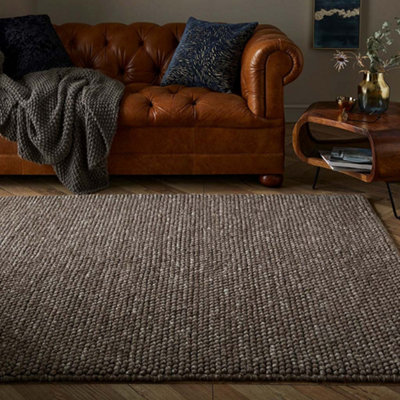 Heptonstall Mottled Cream Wool Taupe Floor Rug 170 x 120cm