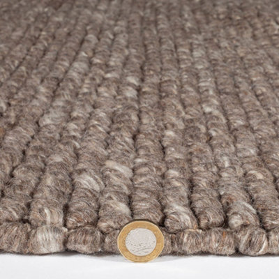 Heptonstall Mottled Cream Wool Taupe Floor Rug 170 x 120cm