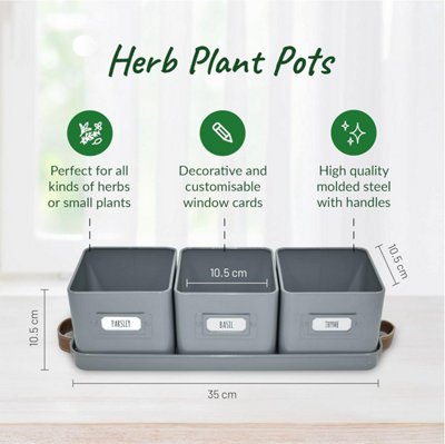 Herb Planters - Durable Indoor/Outdoor Garden Pot With Label & Tray