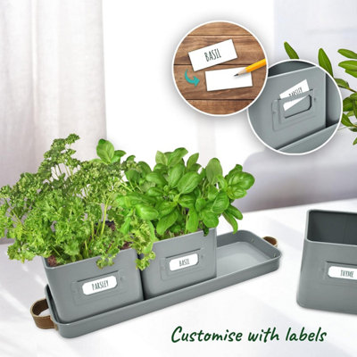 Herb Planters - Durable Indoor/Outdoor Garden Pot With Label & Tray