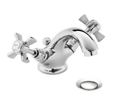 Heritage Dawlish Traditional Chrome Basin Mixer Tap, Crosshead Bathroom Sink Tap with Pop-Up Waste - 10 Year Guarantee
