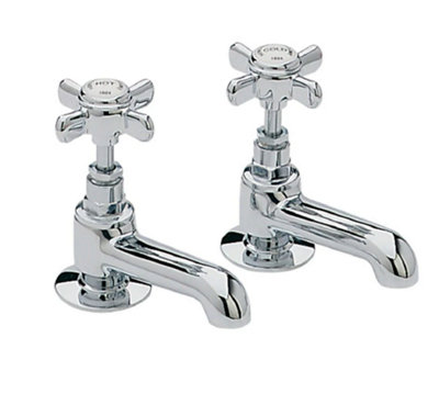 Heritage Dawlish Traditional Chrome Basin Pillar Taps, Pair of Crosshead Bathroom Sink Tap - Lifetime Guarantee