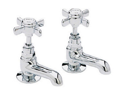 Heritage Dawlish Traditional Chrome Mini Basin Pillar Taps, Pair of Crosshead Bathroom Sink Tap - Lifetime Guarantee