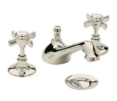 Heritage Dawlish Vintage Gold 3 Hole Basin Mixer Tap, Crosshead Sink Tap with Pop-Up Waste - Lifetime Guarantee