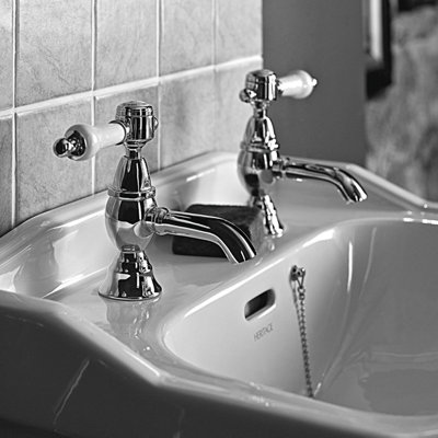 Heritage Glastonbury Traditional Chrome Basin Pillar Taps, Pair of Lever Bathroom Sink Tap - Lifetime Guarantee