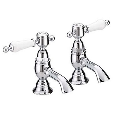 Heritage Glastonbury Traditional Chrome Basin Pillar Taps, Pair of Lever Bathroom Sink Tap - Lifetime Guarantee