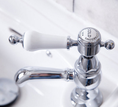 Heritage Glastonbury Traditional Chrome Basin Pillar Taps, Pair of Lever Bathroom Sink Tap - Lifetime Guarantee
