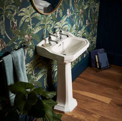 Heritage Glastonbury Traditional Chrome Basin Pillar Taps, Pair of Lever Bathroom Sink Tap - Lifetime Guarantee