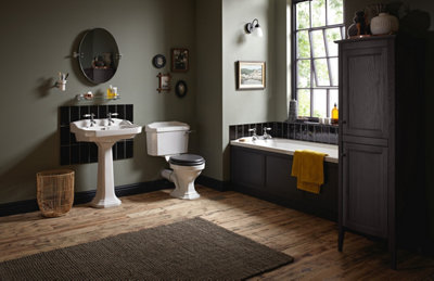 Heritage Glastonbury Traditional Chrome Basin Pillar Taps, Pair of Lever Bathroom Sink Tap - Lifetime Guarantee