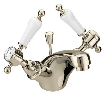 Heritage Glastonbury Traditional Vintage Gold Basin Mixer Tap, Lever Bathroom Sink Tap & Pop-Up Waste - Lifetime Guarantee