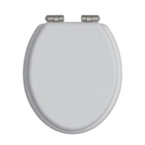 Heritage Toilet Seat Soft Close Brushed Nickel Hinges White Gloss TSWGL103SC