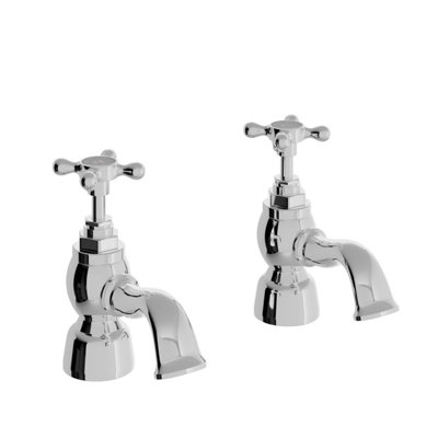 Heritage Trinity Traditional Chrome Bath Pillar Taps, Pair of Crosshead Bathroom Tap - Lifetime Guarantee