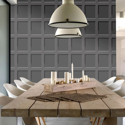 Heritage Wood Panel Wallpaper Charcoal Debona 6743