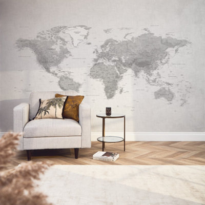 Heritage World Map Mural in Grey (300cm x 240cm) | DIY at B&Q