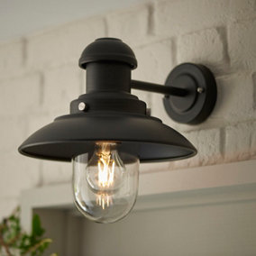 Hermitage Black with Clear Glass Shade Modern Style 1 Light Outdoor Wall Light