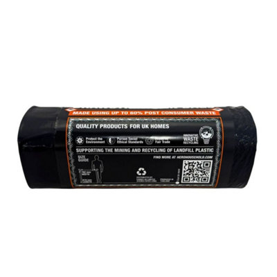 Hero 75-85L Black Bin Bags 12 X Recycled Heavy Duty Strong Rubbish ...