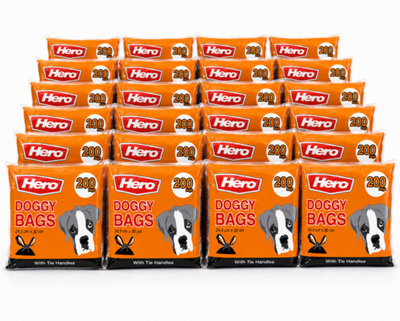 Hero Dog Poo Bags with Easy Tie Handles 200 Bags x 24 Packs 4,800 Extra ...