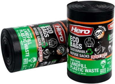 Hero Heavy Duty Bin Bags 100l Refuse Sacks Extra Strong Extra