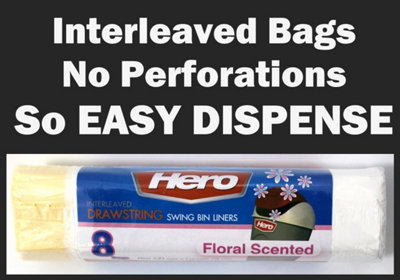 Hero Swing Scented Drawstring White Bin Liners Bags 60 Litre Pack of 8