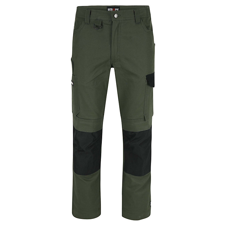 Herock Dero Trade Work Trousers Khaki Green - 34R | DIY at B&Q