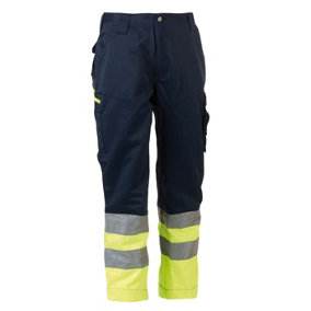 Herock Olympus Hi-Vis Work Trousers Navy/Yellow - 34R