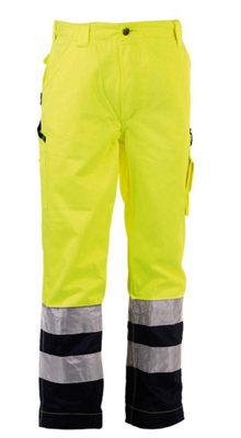 Herock Olympus Hi Vis Work Trousers Yellow Navy 44R DIY at B Q