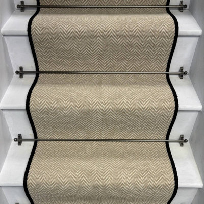 Herringbone Chalk Beige Wool Stair Runner With 100% Pure Wool Edge Sample
