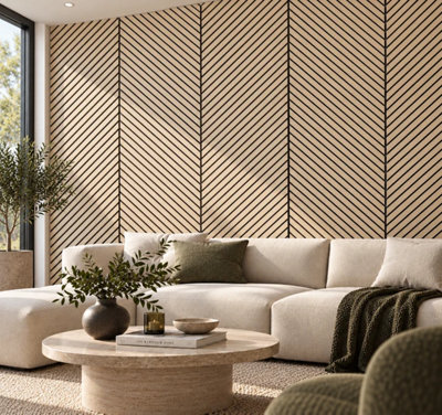 Herringbone Chevron Acoustic Slat Wall Panels Oak HDF & Felt Sound ...