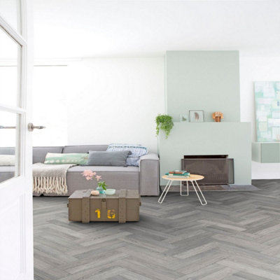Herringbone Grey Wood Effect Vinyl Flooring For LivingRoom, Kitchen, 2.8mm Vinyl Sheet-2m(6'6") X 2m(6'6")-4m²
