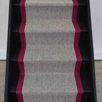 Herringbone Java Stair Runner With 100% Cotton Wine Border 50cm x 600cm