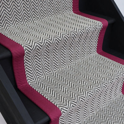 Herringbone Java Stair Runner With 100% Cotton Wine Border 50cm x 600cm