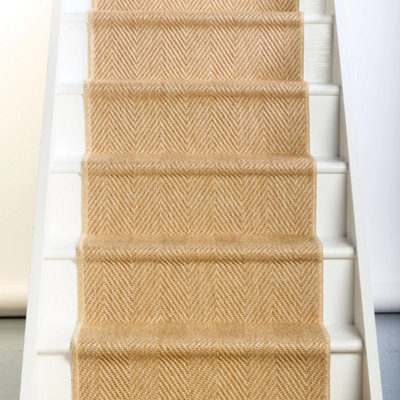 Modern 'FEEL' Fishbone Pattern Beige Runner - Width 70-120cm, Any Length