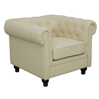 Hertford Chesterfield Faux Leather 1 Seater Sofa In Ivory