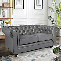 Hertford Chesterfield Faux Leather 2 Seater Sofa In Dark Grey
