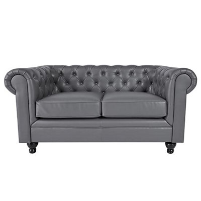 Hertford Chesterfield Faux Leather 2 Seater Sofa In Dark Grey