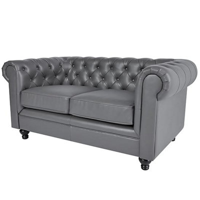 Hertford Chesterfield Faux Leather 2 Seater Sofa In Dark Grey